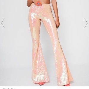 Dolls Kill Peach Sequin Bell Bottoms